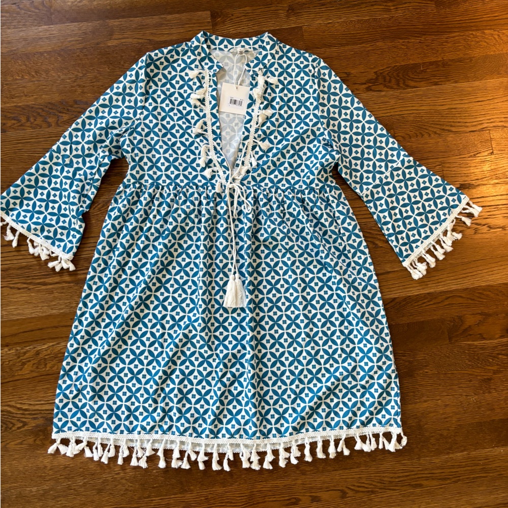 IPPONELLI sun swim beach cover up summer preppy dress bell sleeve fringe dress